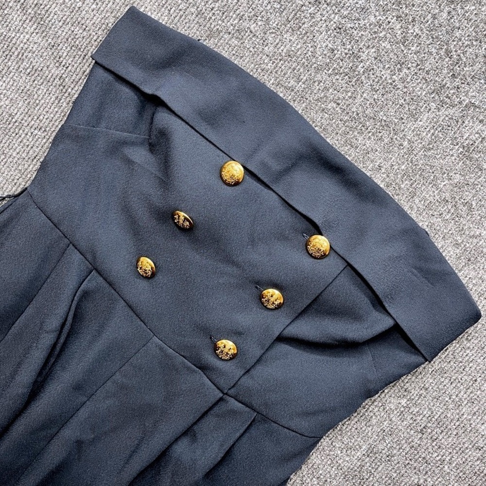 Lauren Ralph Lauren Navy Blue Strapless Wide Leg Jumpsuit Size 8 Gold Button NEW